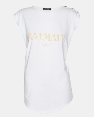Balmain White Logo Printed Cotton Knit Sleeveless Tank Top L