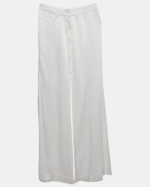 Balmain White Satin Flared High Rise Trousers M