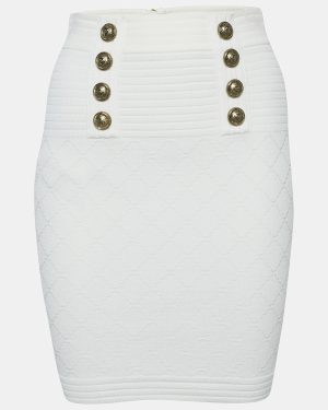 Balmain White Stretch Button Embellished Knit Mini Skirt S