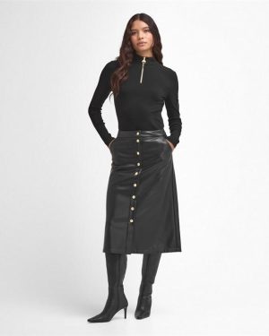 Barbour International Aria Faux-Leather Midi Skirt - Black