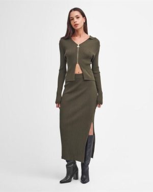 Barbour International Mondale Knitted Midi Skirt - Green