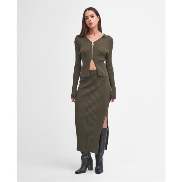 Barbour International Mondale Knitted Midi Skirt - Green