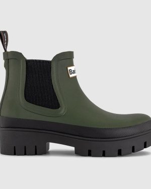 Barbour Womens Halton Chelsea Welly Boots Olive Black Green, 3