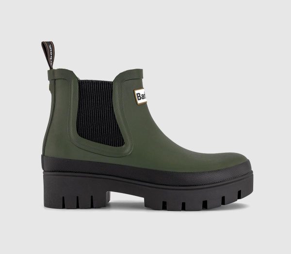 Barbour Womens Halton Chelsea Welly Boots Olive Black Green, 3