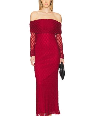 Bardot Adoni Off Shoulder Maxi Dress in Red. Size 12, 2, 4, 6, 8.