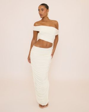 Bardot Asymmetric Ruched Cut Out Maxi Dress In White, Women's Size UK 6