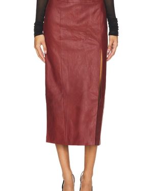 Bardot Dante Faux Leather Midi Skirt in Red. Size 4, 8.