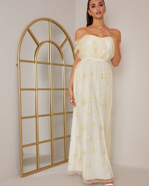 Bardot Embroidered Floral Lace Maxi Dress in Cream - 8