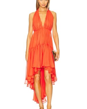 Bardot Leona High Low Ruffle Dress in Red. Size 12, 2, 6, 8.