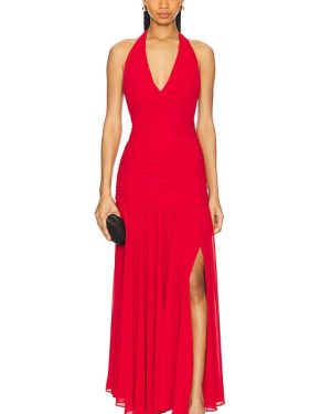 Bardot Mave Halter Neck Maxi Dress in Red. Size 12, 2, 4, 6, 8.
