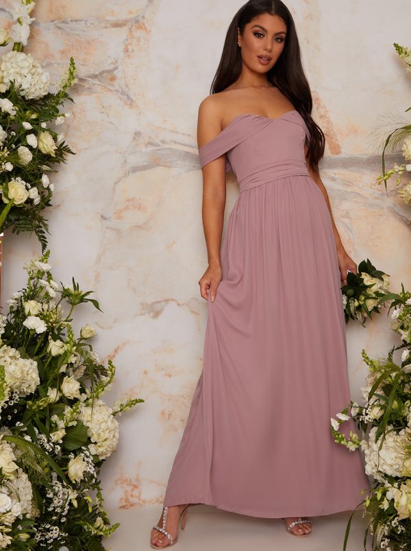 Bardot Off-Shoulder Maxi Dress in Mink - 8
