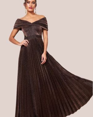 Bardot Pleated Skirt Maxi - Bronze by Goddiva