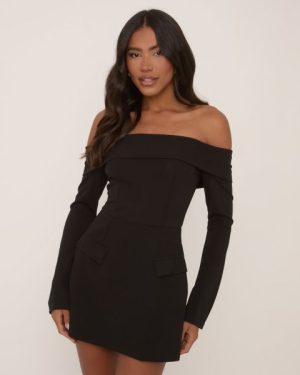 Bardot Tailored A Line Mini Dress In Black, Women's Size UK Large L