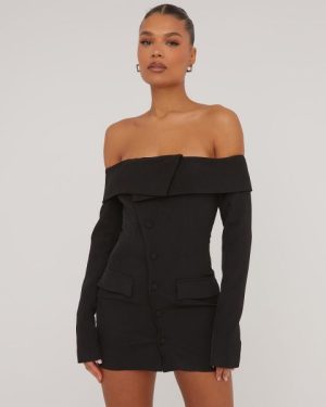 Bardot Tailored Detail Blazer Dress In Black, Women's Size UK 6