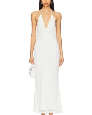 Bardot x REVOLVE Adoni Halter Mesh Midi Dress in White. Size 12, 2, 4, 6, 8.