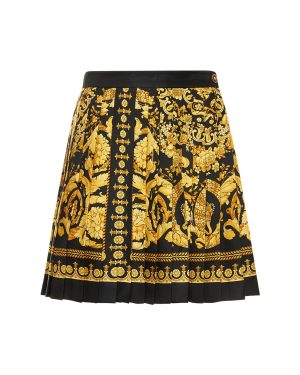 Barocco Printed Pleated Silk Mini Skirt