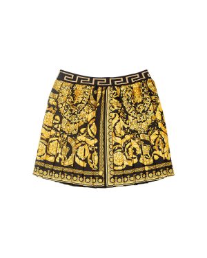 Baroque Print Pleated Twill Skirt