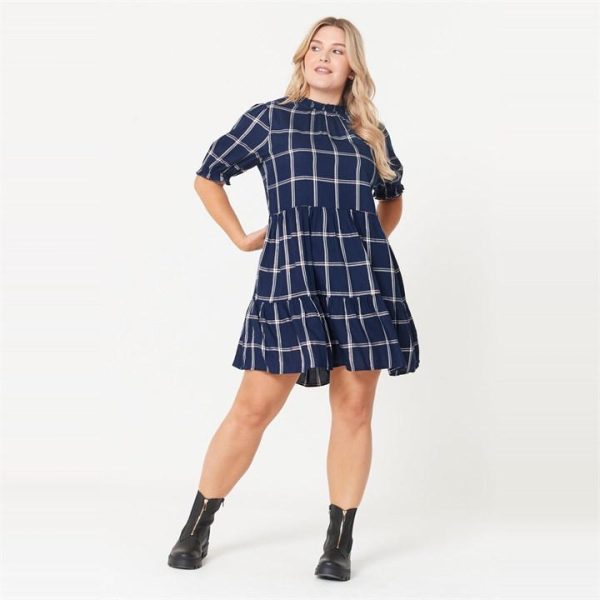 Be You Check Smock Dress - Blue