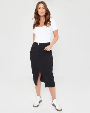 Be You Denim Midi Skirt Women - Black