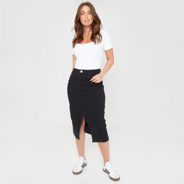 Be You Denim Midi Skirt Women - Black