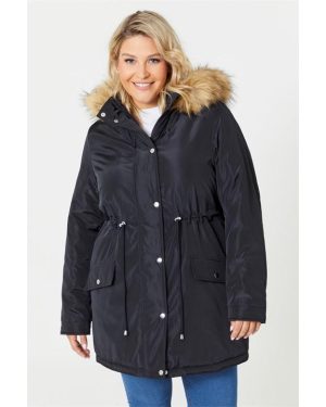 Be You Faux Fur Trim Hooded Parka Coat - Black
