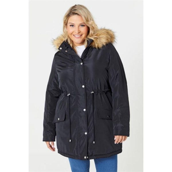 Be You Faux Fur Trim Hooded Parka Coat - Black