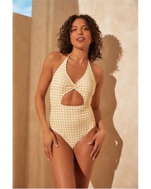 Be You Gingham Cut Out Swimsuit - Yellow