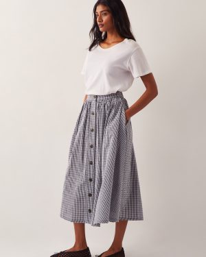 Bea Gingham Button Midi Skirt Blue