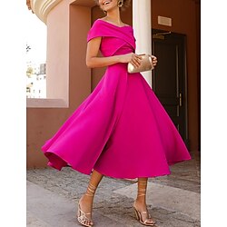 Beach Wedding A-Line Cocktail Dresses Elegant Dress Tea Length Sleeveless Off Shoulder Fall Wedding Guest Stretch Fabric with Ruched Derby Dresses 2025