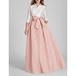 Beach Wedding A-Line Evening Gown Cute Dress Formal Evening Floor Length 3/4 Length Sleeve Shirt Collar Fall Wedding Guest Taffeta with Bow(s) Splicing 2025