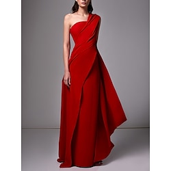 Beach Wedding Sheath Evening Gown Elegant Dress Formal Sweep / Brush Train Sleeveless One Shoulder Stretch Chiffon with Pleats Ruched Masquerade Dress 2025