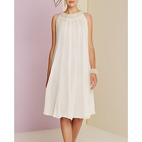 Beach Wedding Sheath Mother of the Bride Dress Wedding Guest Elegant Jewel Neck Knee Length Chiffon Sleeveless with Pleats Beading 2025 free custom size