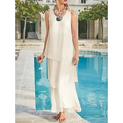 Beach Wedding Sheath Mother of the Bride Dress Wedding Guest Elegant Simple V Neck Ankle Length Chiffon Sleeveless with Tier Solid Color 2025 free custom size