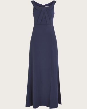 Beatrice Crepe Bardot Maxi Dress Blue