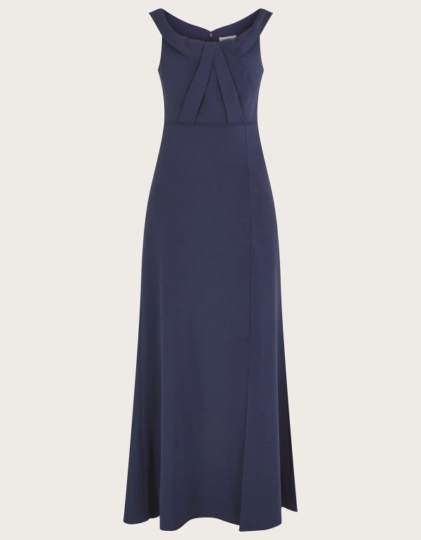 Beatrice Crepe Bardot Maxi Dress Blue