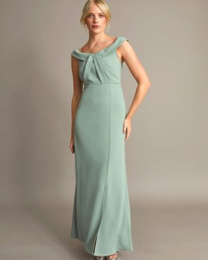 Beatrice Crepe Bardot Maxi Dress Green