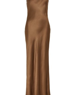 Bec & Bridge Moon Dance Strapless Satin Maxi Dress - Cut-out Cowl Back, Maxi Dress Designer, Chocolate - UK12 / M - 12 (UK12 / M)