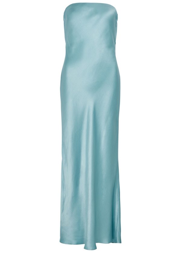 Bec & Bridge Moon Dance Strapless Satin Maxi Dress - Teal - 12 (UK12 / M)