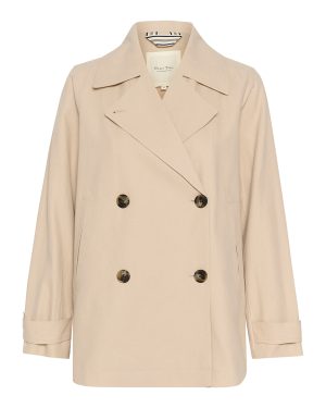 Beige Linen Blend Trench Coat