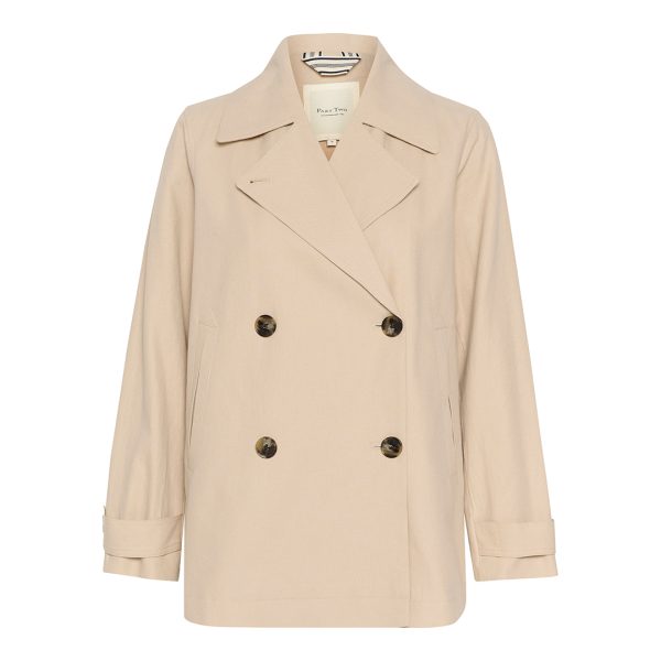 Beige Linen Blend Trench Coat