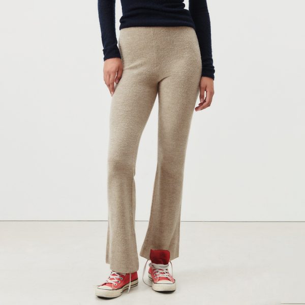 Beige Wool Blend Fit and Flare Joggers