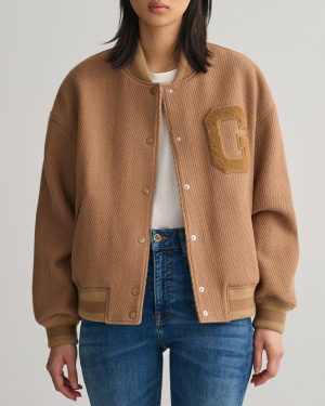 Beige Wool Twill Gant Varsity Jacket