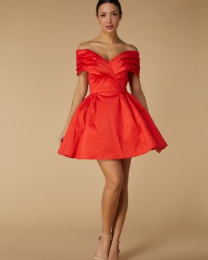 Belle Bardot Mini Dress with Voluminous Tulle Skirt, UK 18 / US 14 / EU 46 / Red