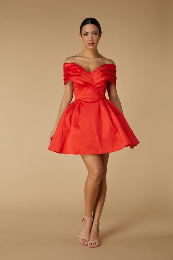Belle Bardot Mini Dress with Voluminous Tulle Skirt, UK 18 / US 14 / EU 46 / Red
