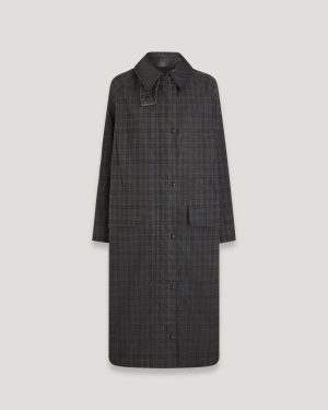 Belstaff Aster Coat Women's Hollingworth Plaid Waxed Cotton Charcoal/Black Size XS