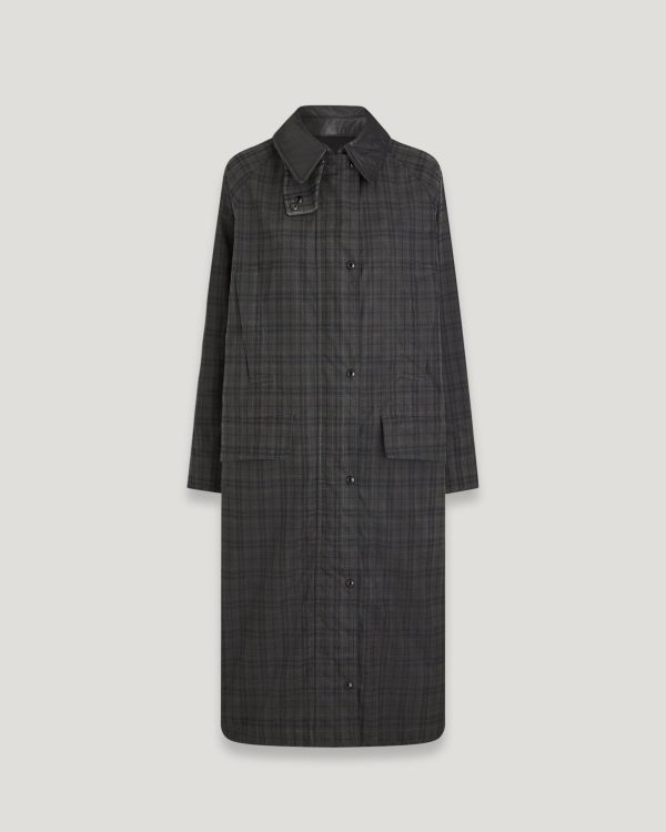Belstaff Aster Coat Women's Hollingworth Plaid Waxed Cotton Charcoal/Black Size XS