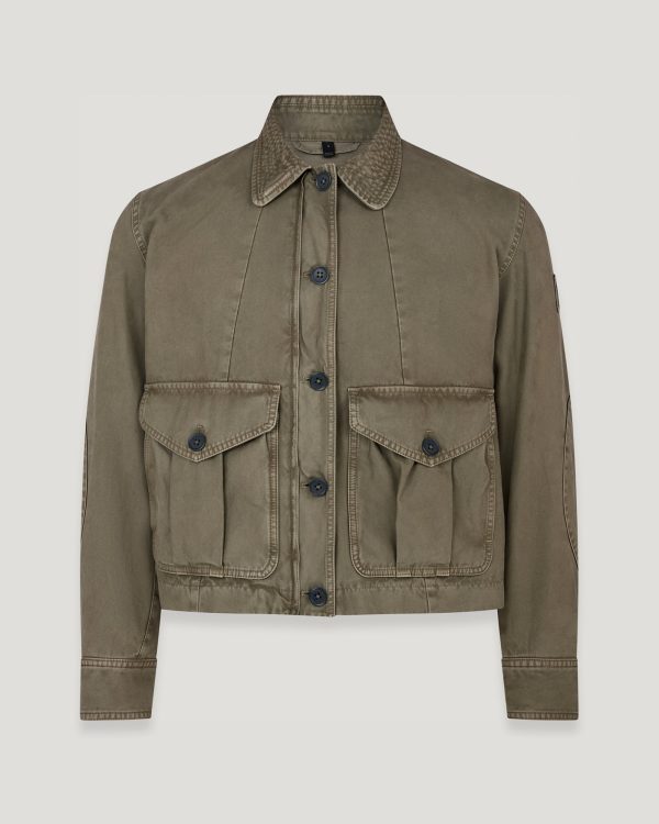 Belstaff Cs60 Cropped Jacket Women's Cotton Sateen Surplus Green Size XS