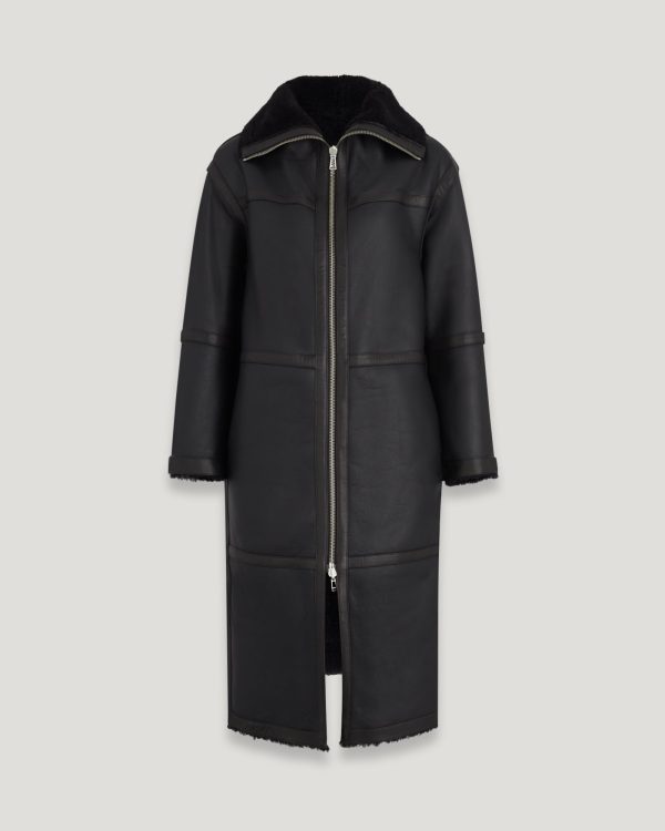 Belstaff Helix Coat Women's Merino Shearling Black Size M