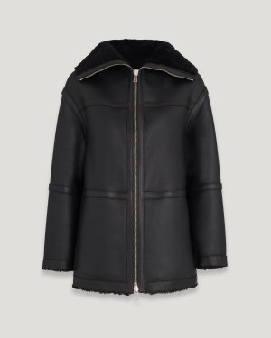 Belstaff Invar Coat Women's Merino Shearling Black Size XS