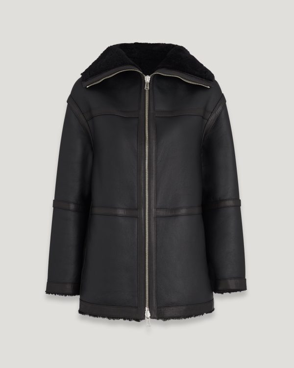 Belstaff Invar Coat Women's Merino Shearling Black Size XS